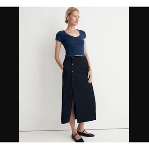 Madewell NEW NWT Womens Size 6 Black Linen Midi Skirt Wrap